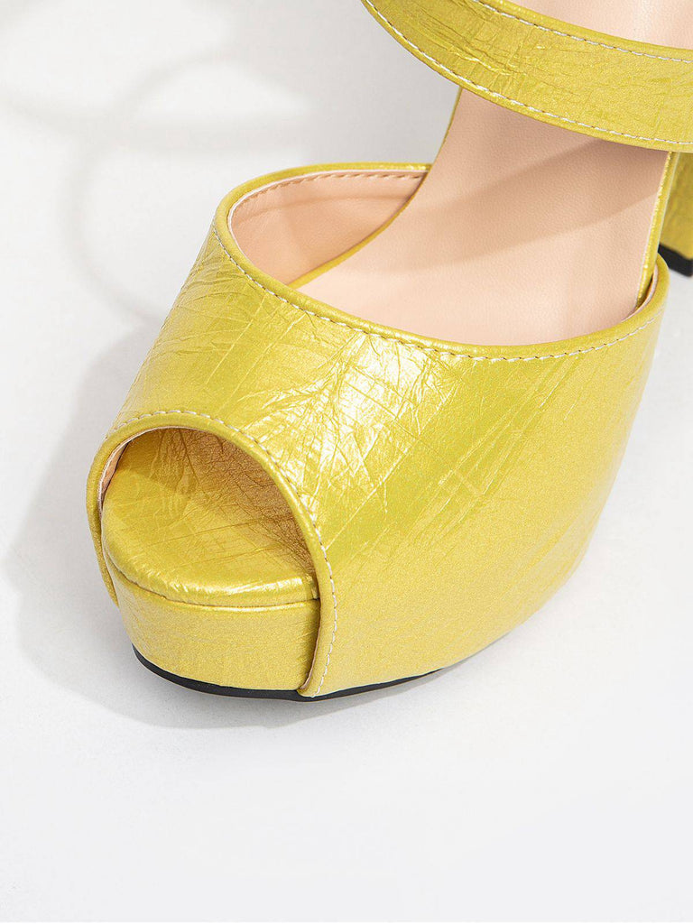 Vintage Valentinstag PU Leder Blockabsatz Hohe Absätze