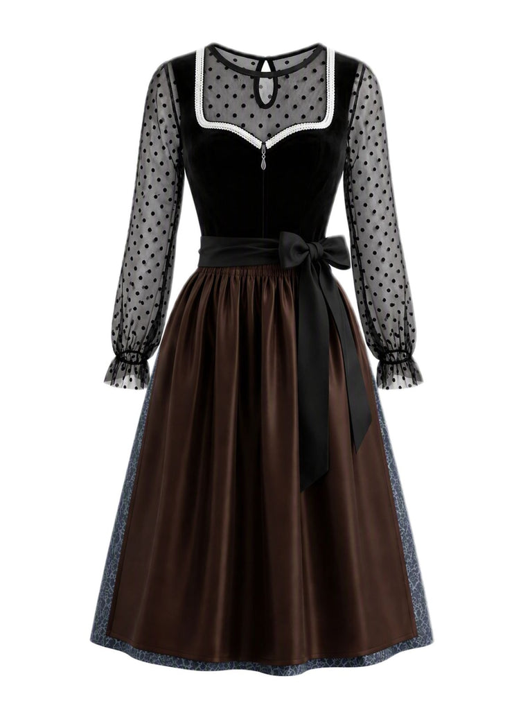 Schwarzes Oktoberfest Dirndl-Set mit Polka-Dots und Kontrastbesatz