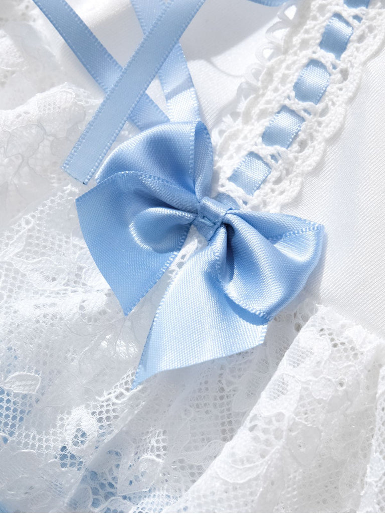 1970er Kontrastiert Spitze Netz Bogen Schnürung Dessous Set