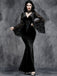Schwarz 1930er Halloween Spitze Glockenhülse Enges Maxi Kleid