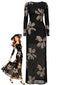 1930er Blumen Netz Langarm Maxi Kleid