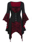 Weinrot & Schwarz 1940er Gothic Skelett Schädel Spitze Taste Kleid