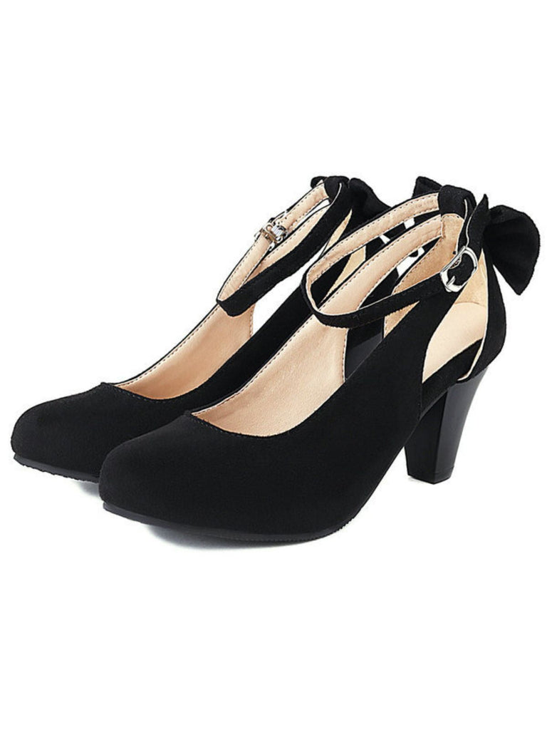 Vintage Bogen Klobige Wildleder Hohem Absatz Schuhe