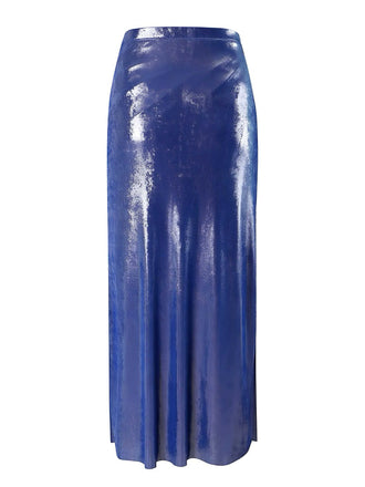 Blau 1970er Solide Schimmernd Perle Cover-Up