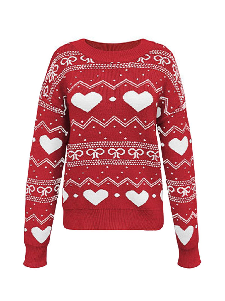 1980er Herz Muster Valentinstag Pullover