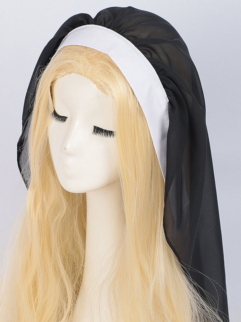Schwarz 1940er Nonnen-Stil Kreuz Halskette Kleid