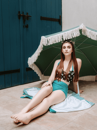 2PCS DOT NECKHOLDER PATCHWORK BADEANZUG