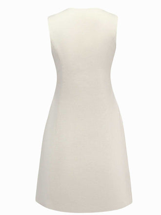 Beige 1960er Seestern Hülse Tasten Ärmellos Kleid