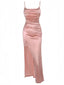 Rosa 1930er Solide Satin Gerüschtes Schlitz Kleid