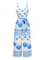 Blau 1930er Spaghetti Träger Muscheldruck Gürtel Jumpsuit