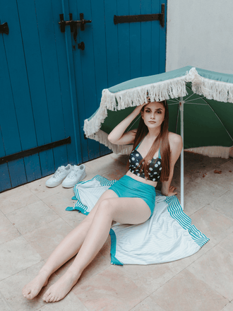 2PCS DOT NECKHOLDER PATCHWORK BADEANZUG