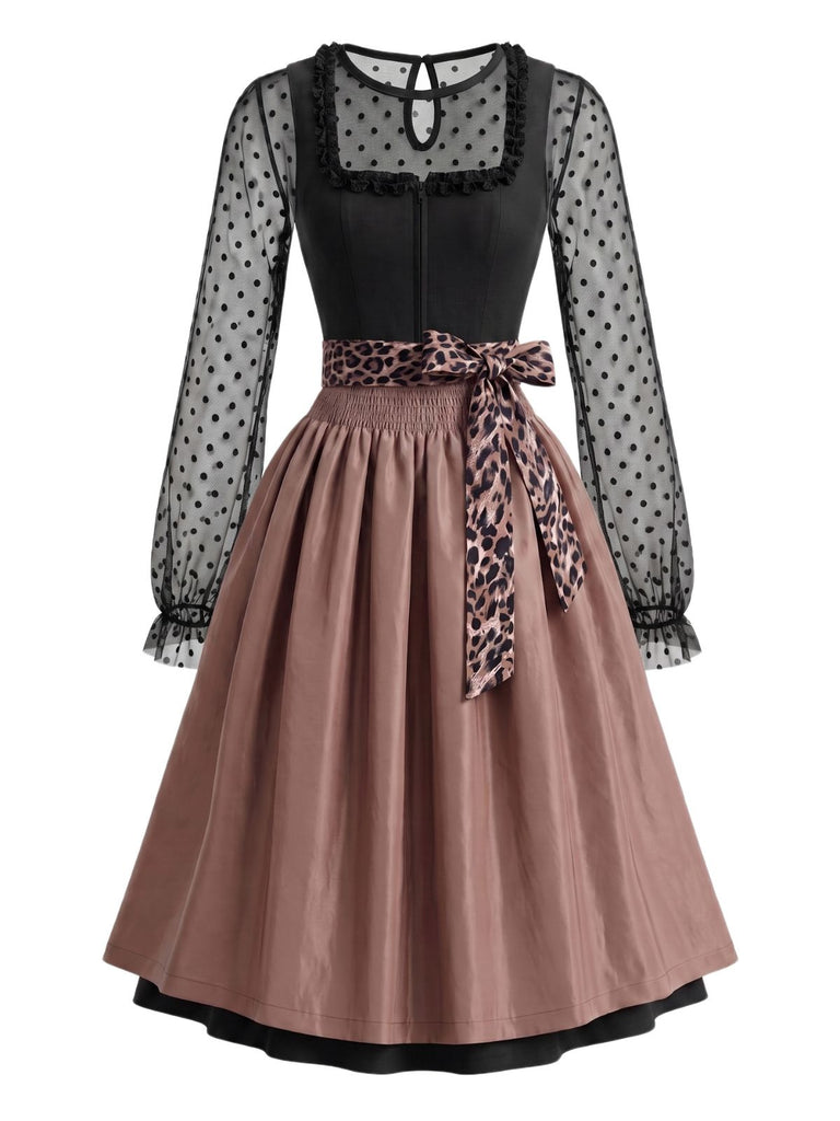 Schwarz-braunes Oktoberfest Dirndl-Set mit Leopardschürze