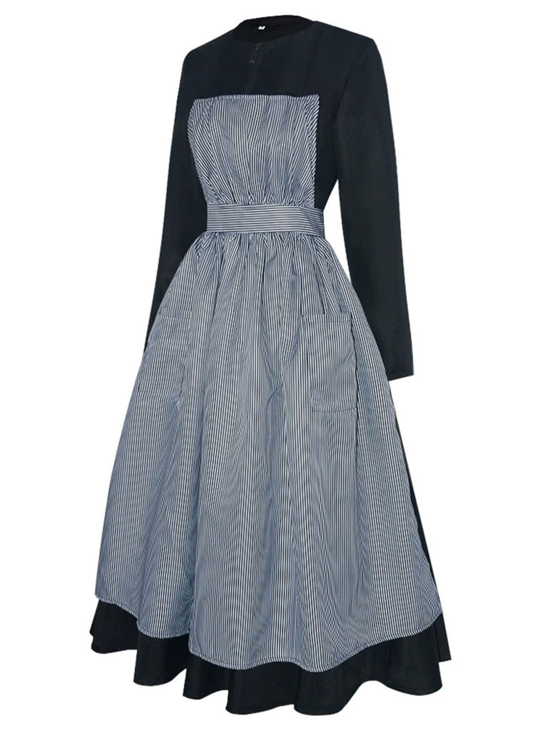 Schwarz 1950er Sound Of Music Maria Streifen Kleid