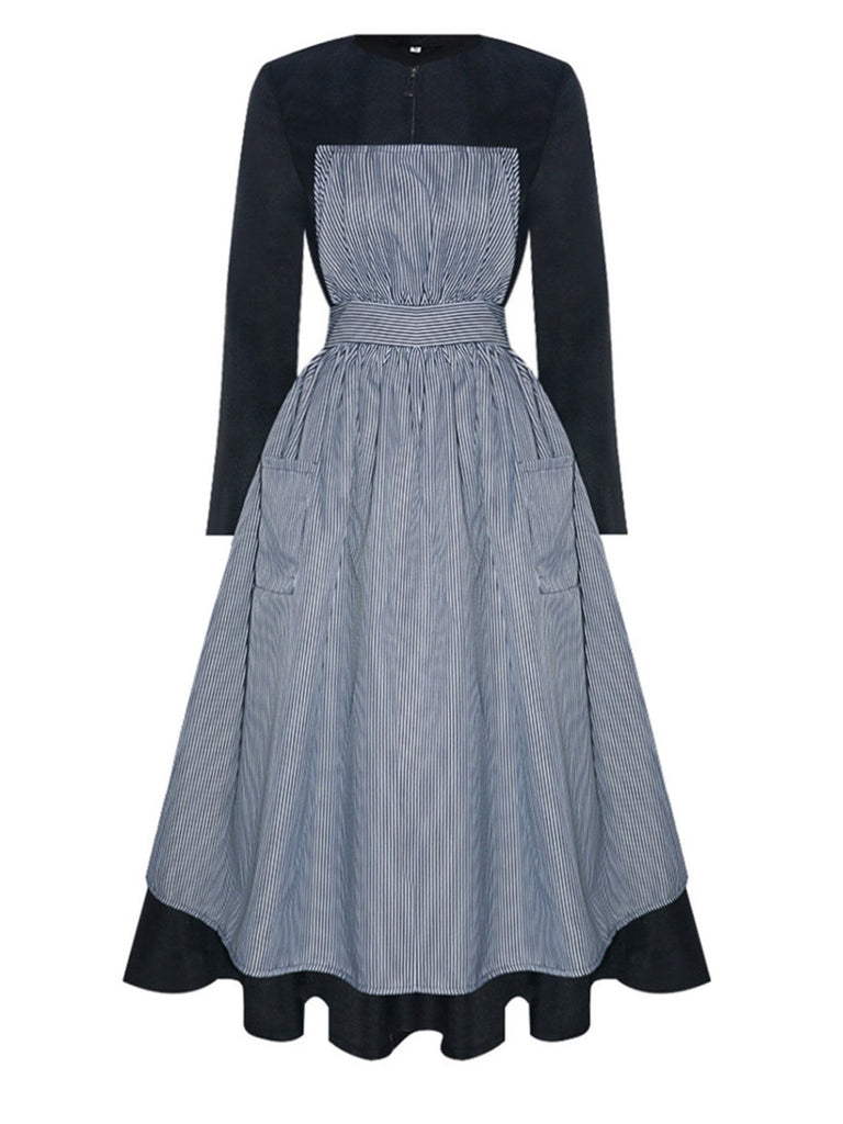Schwarz 1950er Sound Of Music Maria Streifen Kleid