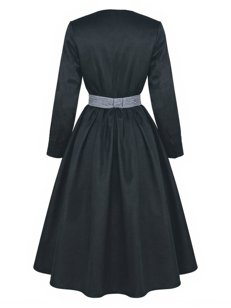 Schwarz 1950er Sound Of Music Maria Streifen Kleid