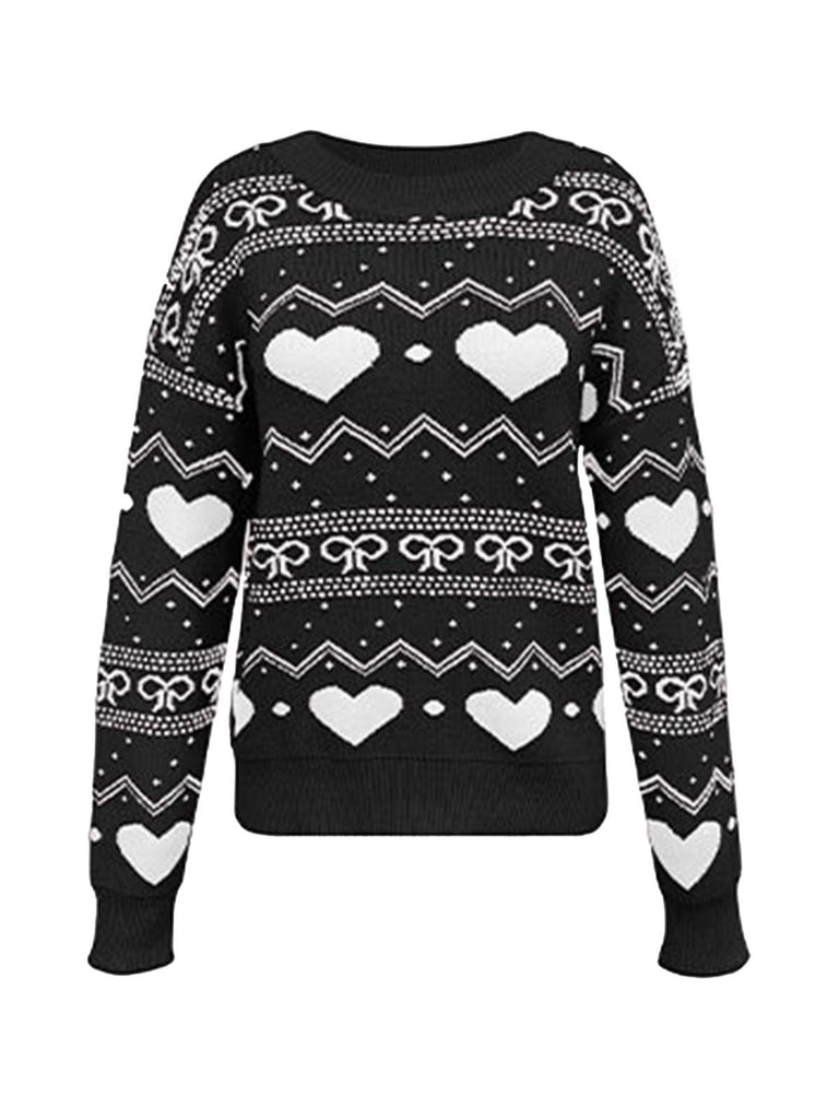 1980er Herz Muster Valentinstag Pullover