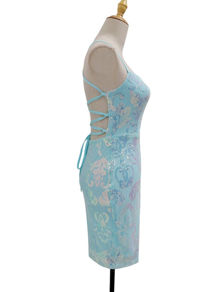 1920er Solide Pailletten Spaghetti Träger Rückenfrei Kleid