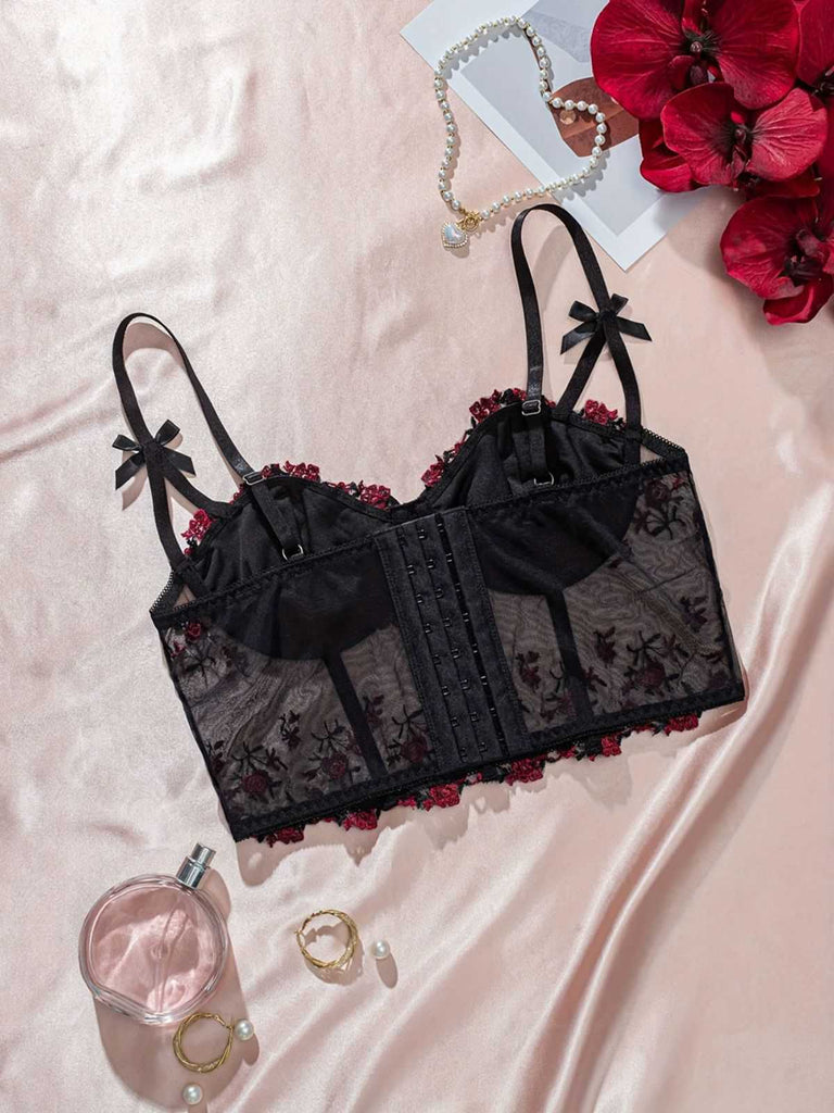 1960er Blumen Bestickt Bogen Dessous mit Bügel