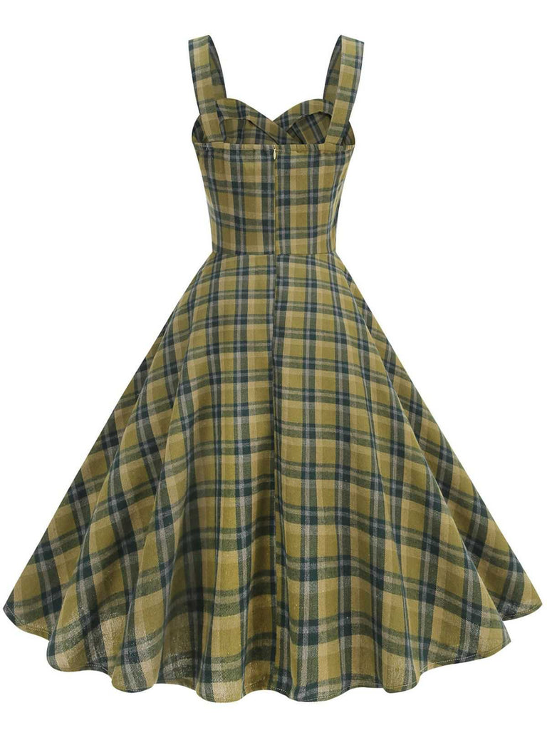 1950er Slip V-Ausschnitt Plaid Swing Kleid