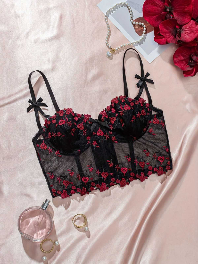 1960er Blumen Bestickt Bogen Dessous mit Bügel