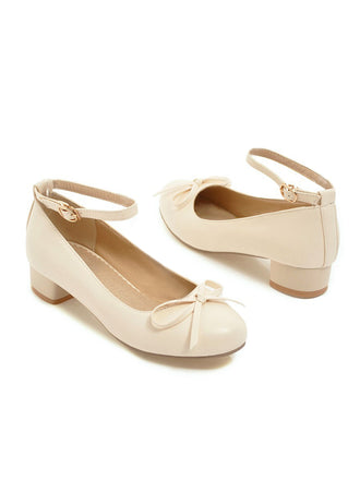 Beige Runde Zehe Solide Schnalle Bogen High Heels