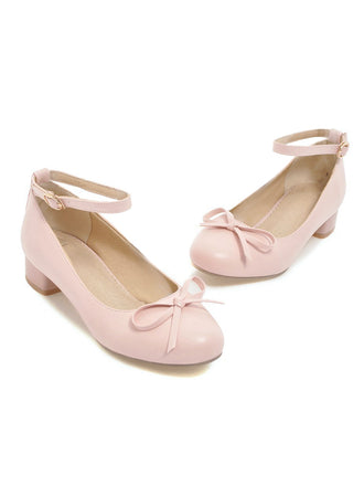 Rosa Runde Zehe Solide Schnalle Bogen High Heels