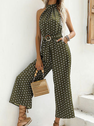[Vorverkauf] Grün 1930er Polka Dot Gürtel Jumpsuit