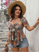 [Übergröße] Multicolor 1970S Boho Sonnendruck Bogen-Front Top