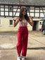 Rot 1930er Kirsch Cupcake Trägern Jumpsuit