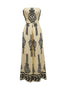 1970er Trägerlos Boho Stammes-Druck Weites Bein Jumpsuit
