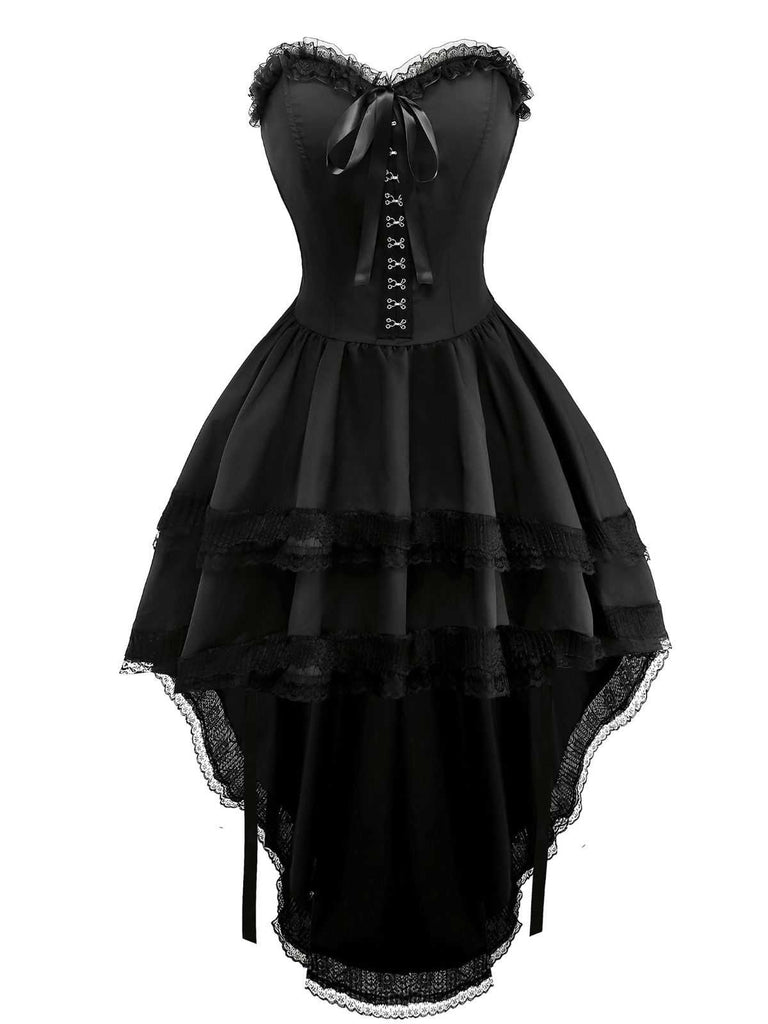 Schwarz 1980er Punk Trägerlos Spitze Gothic Korsett Kleid