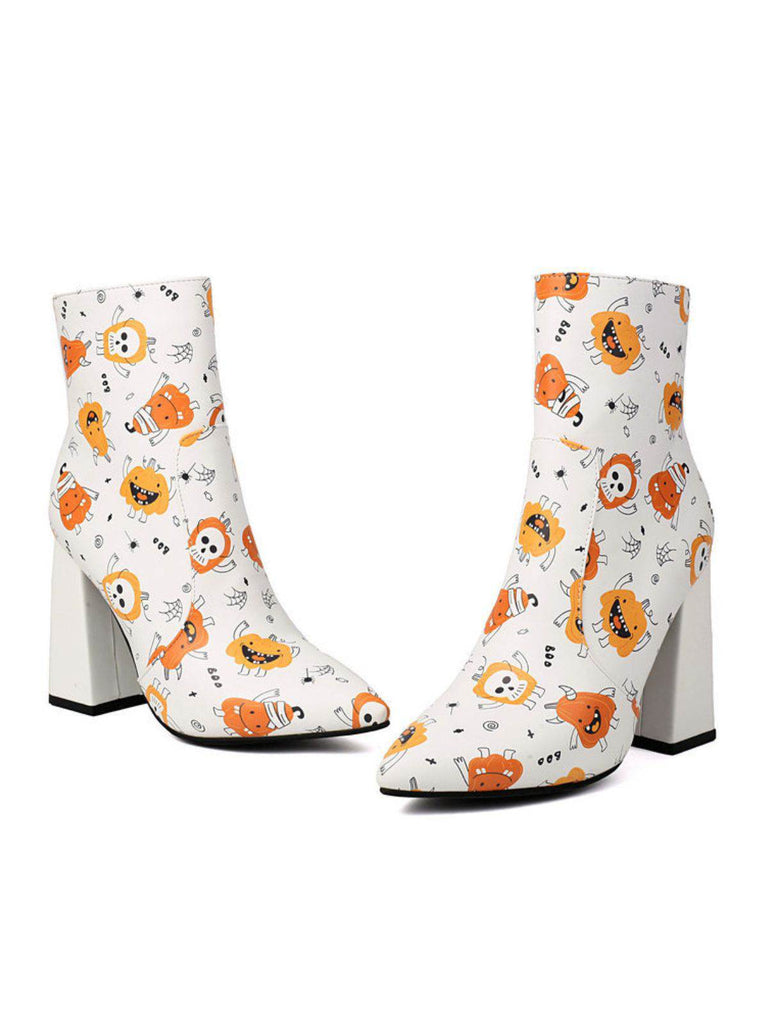 Halloween Cartoon Druck Klobiger Absatz Knöchel Stiefel
