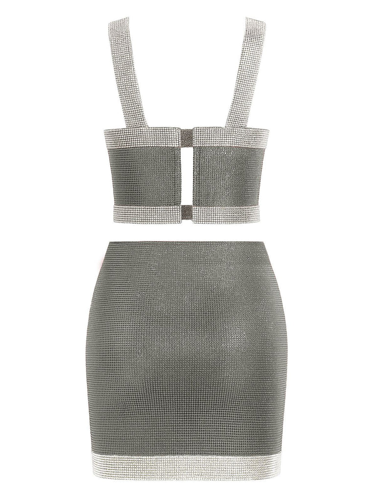 2PCS 1980er Metallisch Kreuzhals Top & Rock