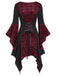 Weinrot & Schwarz 1940er Gothic Skelett Schädel Spitze Taste Kleid