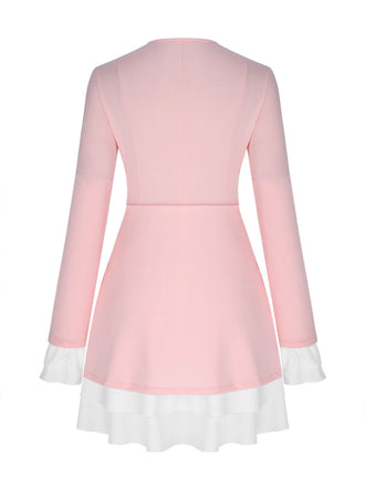 1960er V-Ausschnitt Lagen Rüschenmanschetten Kleid