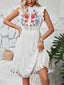 Weiß 1940er Blumen Rüschen Ärmellos Kleid