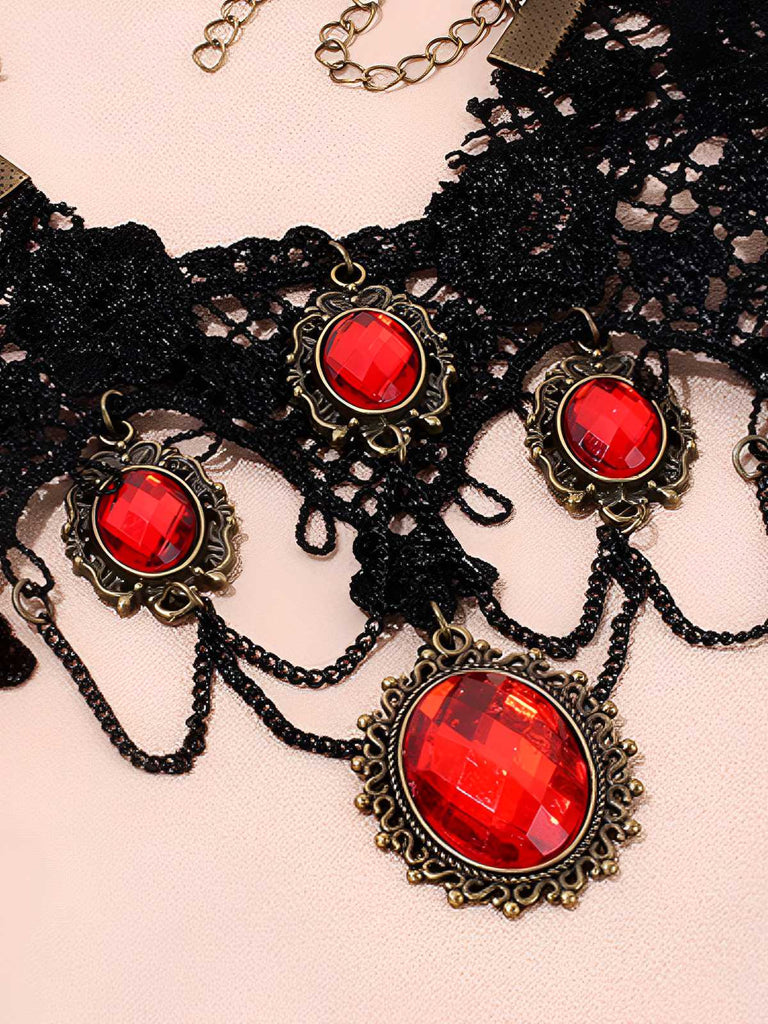 Vintage Spitze Kristall Gothic Schmuckset