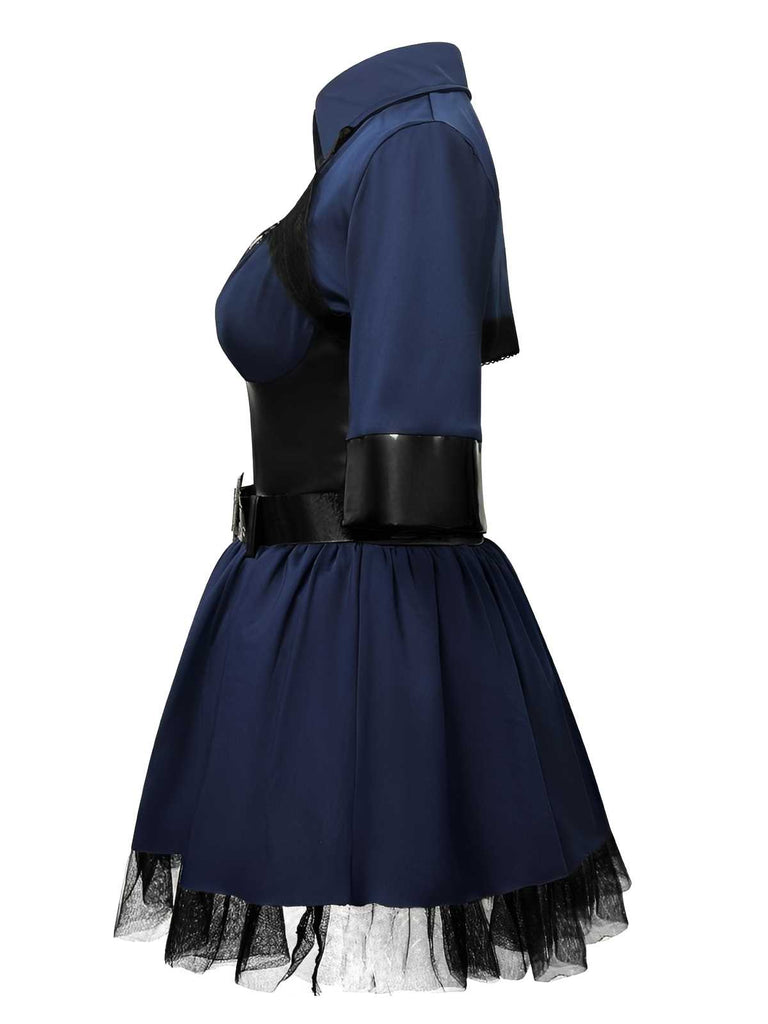 Dunkelblau 1960er Polizei Halloween Cosplay Kleid