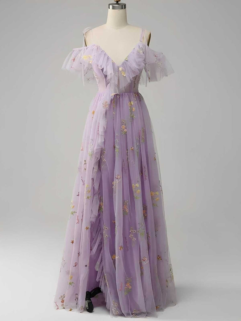 1970er Slip Blumen Besticktes Netz Schlitz Kleid