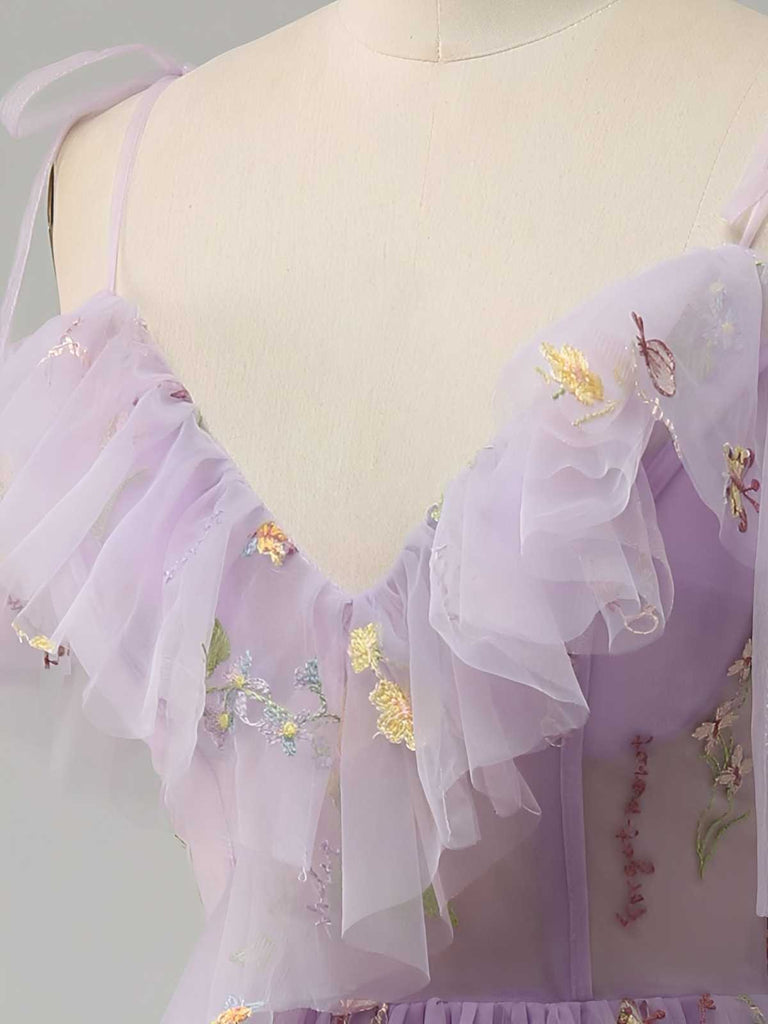 1970er Slip Blumen Besticktes Netz Schlitz Kleid