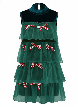 Grün 1960er Netz Bogen Weihnachten Baum Kleid