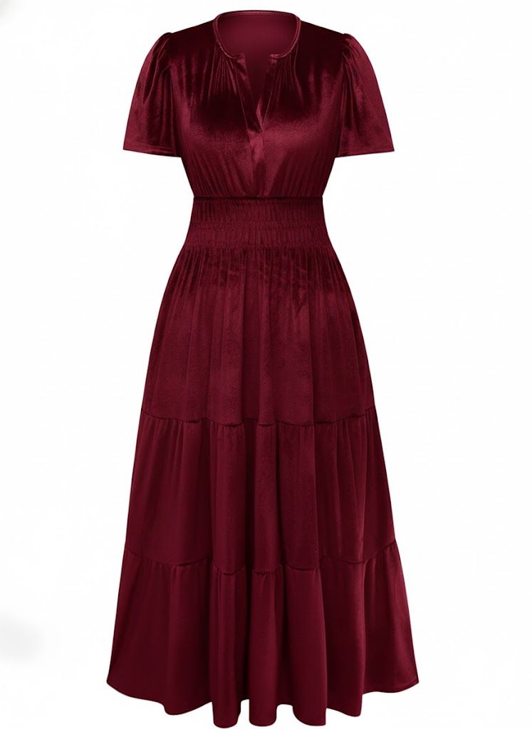 1930er Samt Solide Kurzarm Maxi Kleid