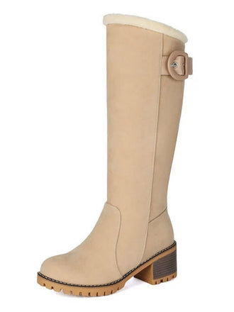Khaki Wildleder Schnalle Kunstpelz Kniehohe Stiefel