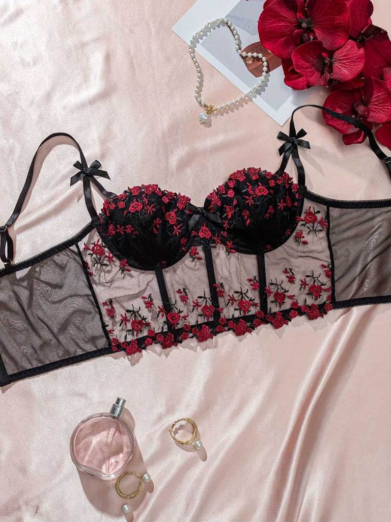 1960er Blumen Bestickt Bogen Dessous mit Bügel