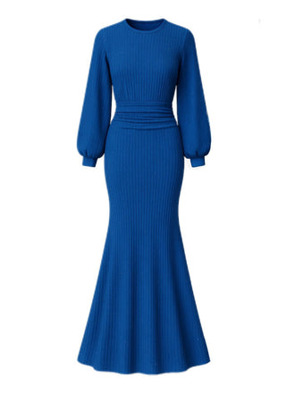 1930er Funkeln Gerüschtes Laternenärmel Stricken Fischschwanz Kleid