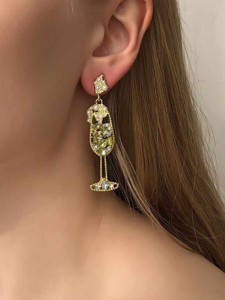 Champagner Glas Perle Edelstein Ohrringe