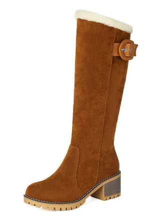 Wildleder Schnalle Kunstpelz Kniehohe Stiefel