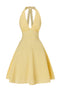 Gelb 1960er Halfter V-Ausschnitt Plaids Kleid