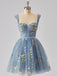 1970er Besticktes Blumen Spitze Mini Kleid