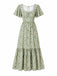 Grünes 50er Chiffon-Kleid mit Flatterärmel und Ditsy-Blumen